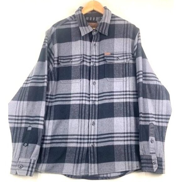 Orvis Men's Large Black & Gray Heavy Plaid Button-Up Flannel Shacket - Picture 1 of 10